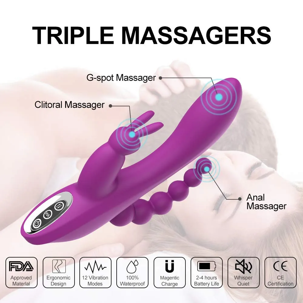 3In1 Massaging AV Wand Rabbit Vibrator With 6 Beads Female Toy