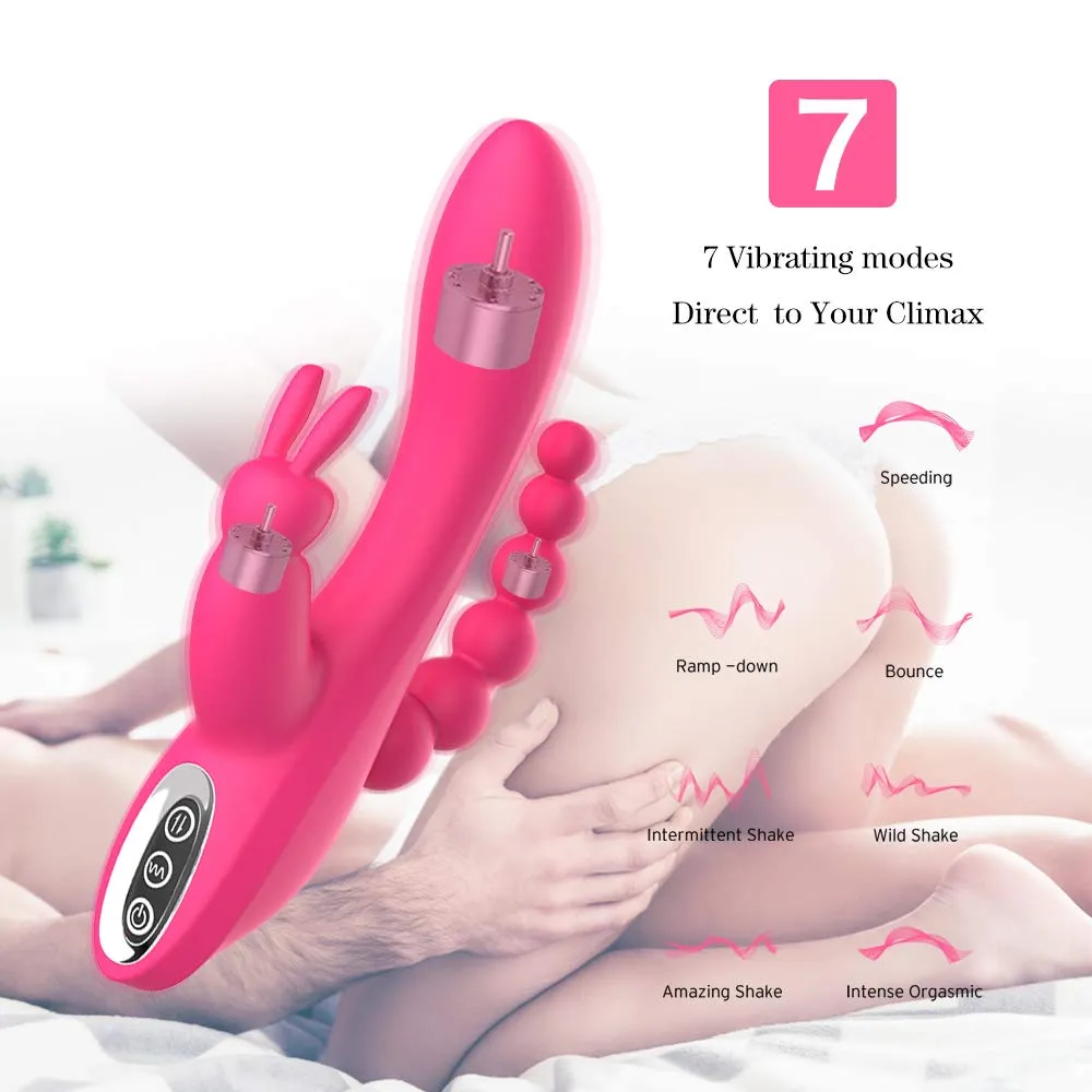 3In1 Massaging AV Wand Rabbit Vibrator With 6 Beads Female Toy