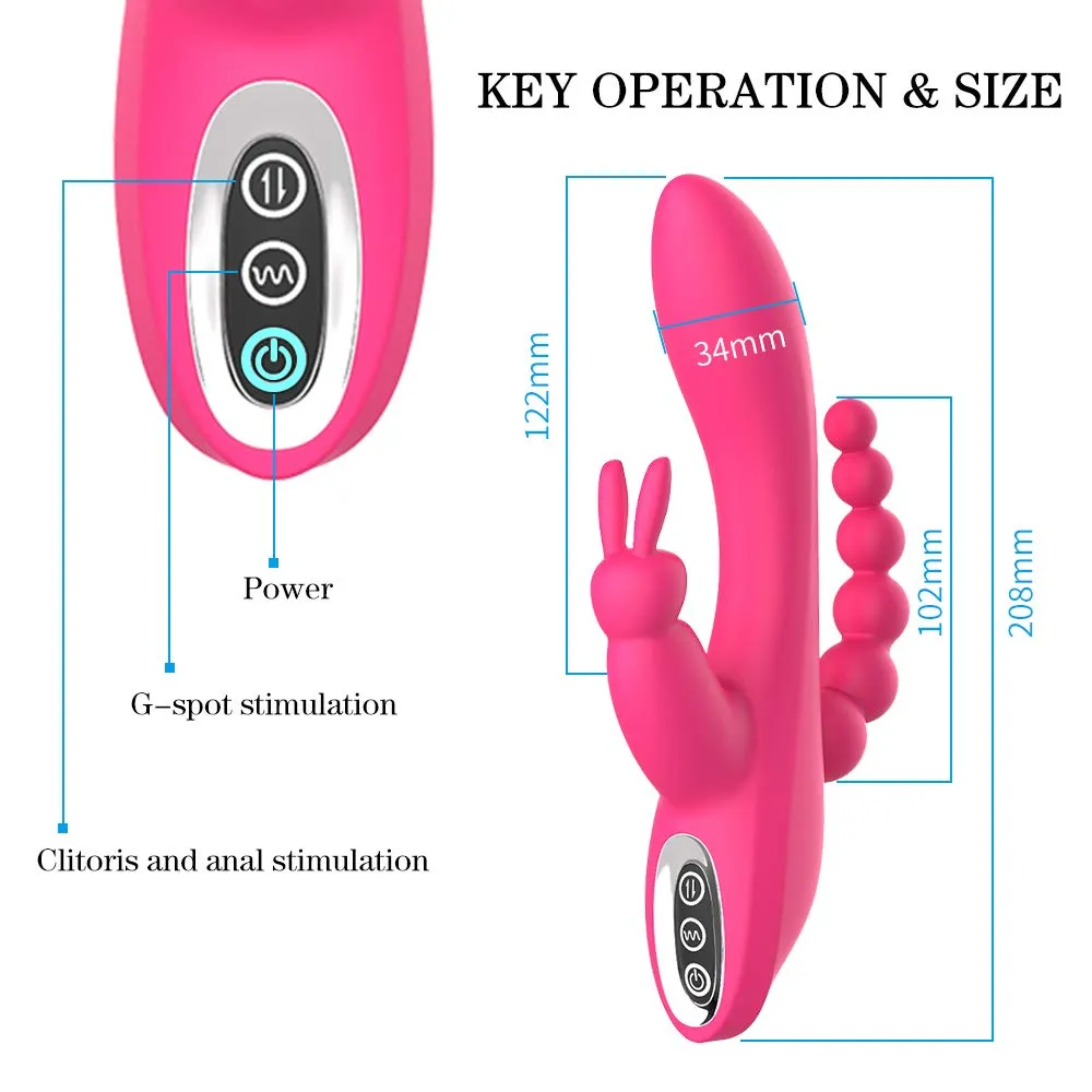 3In1 Massaging AV Wand Rabbit Vibrator With 6 Beads Female Toy