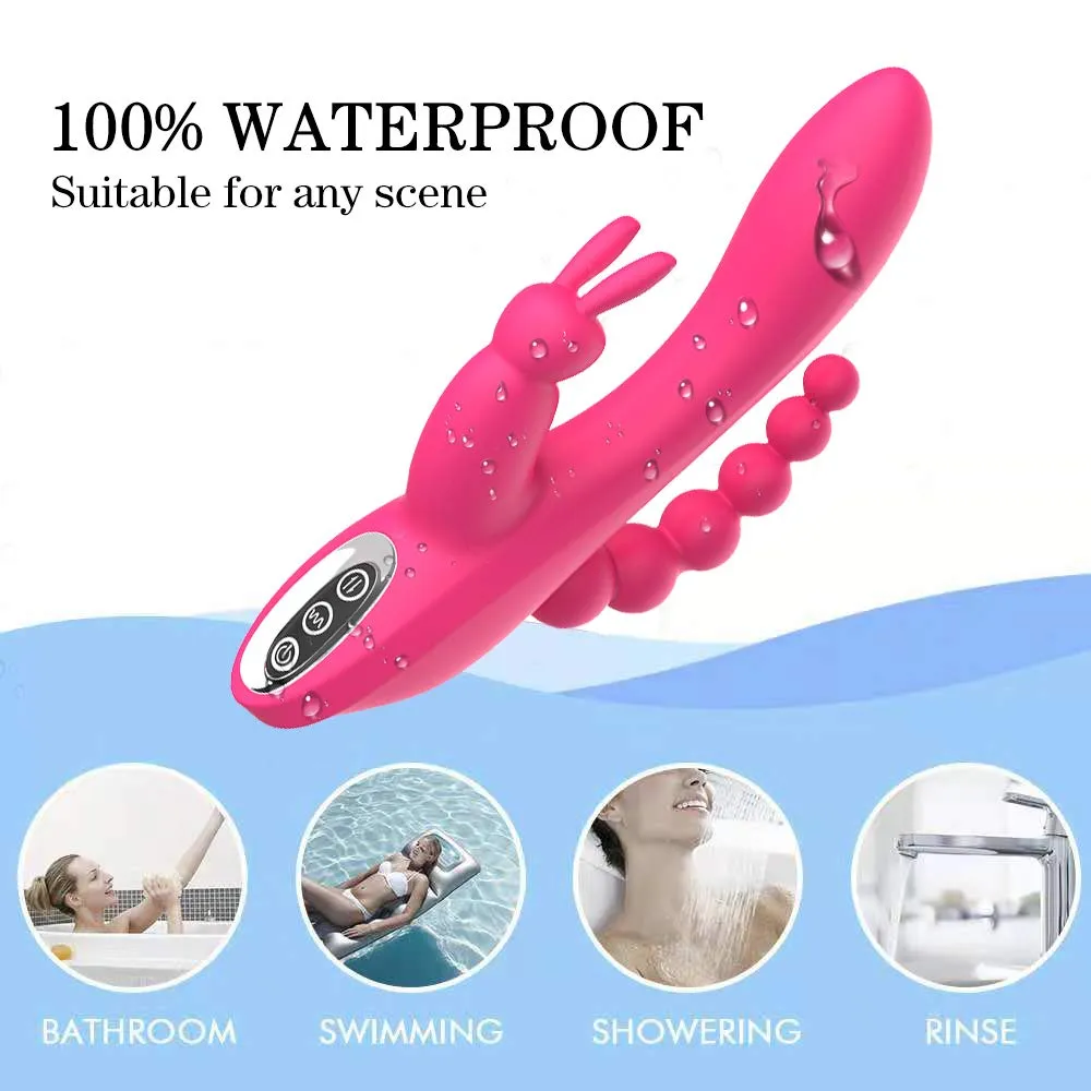 3In1 Massaging AV Wand Rabbit Vibrator With 6 Beads Female Toy