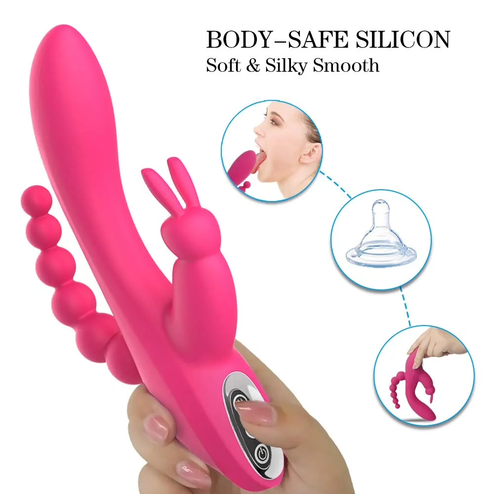 3In1 Massaging AV Wand Rabbit Vibrator With 6 Beads Female Toy