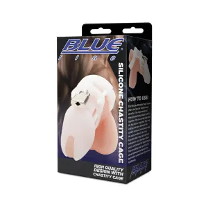 Blue Line Silicone Chastity Cage - White