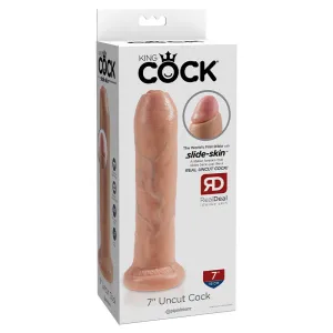 King Cock 7 in. Uncut Cock Realistic Dildo With Moveable Foreskin & Suction Cup Beige