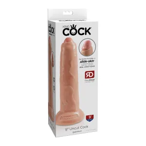 King Cock 9 in. Uncut Cock Realistic Dildo With Moveable Foreskin & Suction Cup Beige