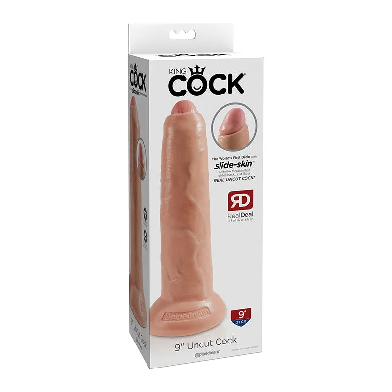 King Cock 9 in. Uncut Cock Realistic Dildo With Moveable Foreskin & Suction Cup Beige