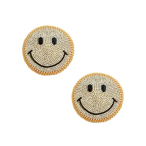 Neva Nude - Burlesque Smile Face Jewel Reusable Silicone Pasties Nipple Covers O/S (Gold)