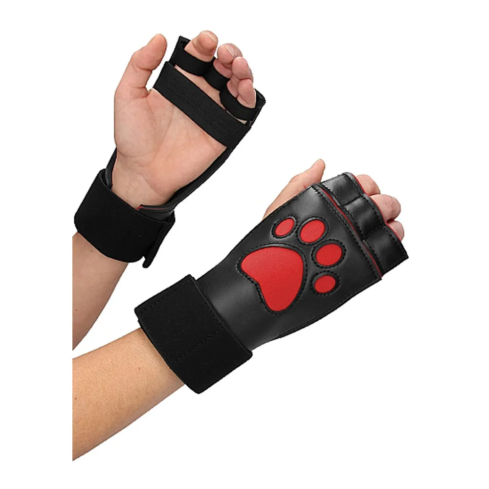 Puppy Play Neoprene Puppy Paw Gloves Red