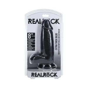 RealRock Extra Thick 8 in. Dildo with Balls Black