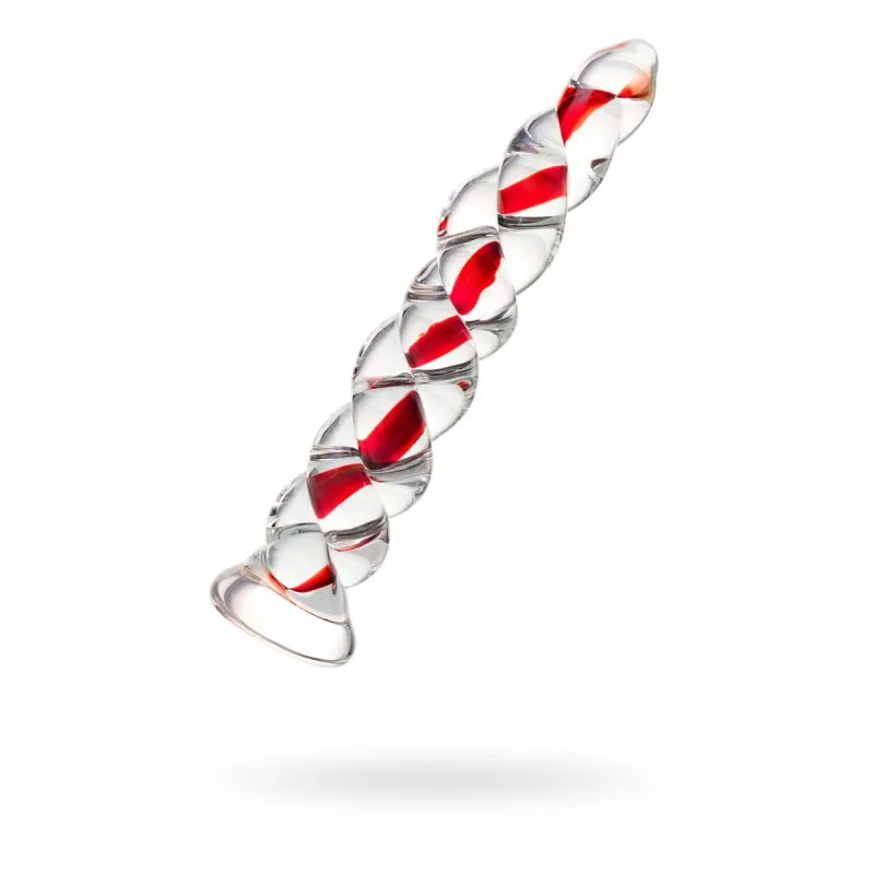 Sexus Glass Dildo Red Ribbed 18.2cm