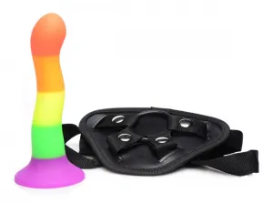 Strap U Proud Silicone Dildo w/Harness - Rainbow